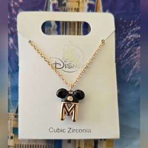 Disney Mickey Mouse Initial "M" Gold -Tone Pendant Necklace with Cubic Zirconia